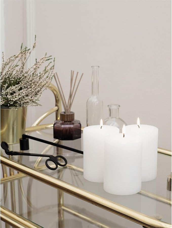 CANDWAX 3x4 inch Pillar Candles Set of 3 – Unscented Dripless Rustic White Candles for Wedding Decor, Events, Centerpieces