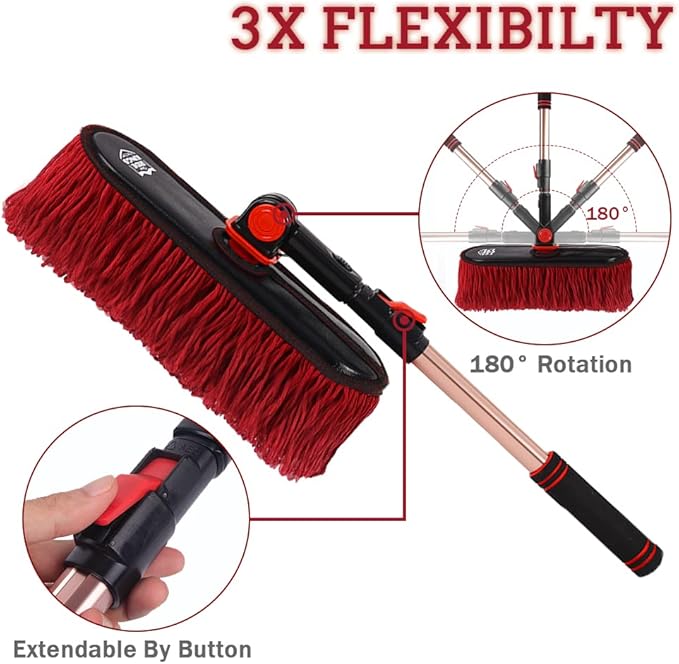 Car Duster Exterior Scratch Free, Extendable Handle, Detail Brush Kit for Vehicles, Wax Cotton Fabric, Waterless Wash Treatments，Car Care Equipment，Gifts for Men Women