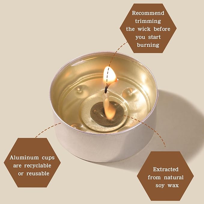 DEVI Soy Tea Lights Candles 50 Pack, Unscented White Tealight Candles Bulk-6 Hours Long Burning, Small Mini Tea Light Votive Candles-Burn Clean, Soy Wax Melts Emergency Tea Lights