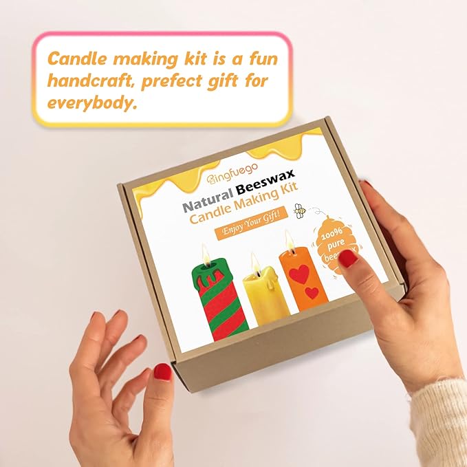 Bingfuego Beeswax Candle Making Kit for Kids - 12 Sheets for Rolling, Natural Bright Color (8 x 8 Inch)