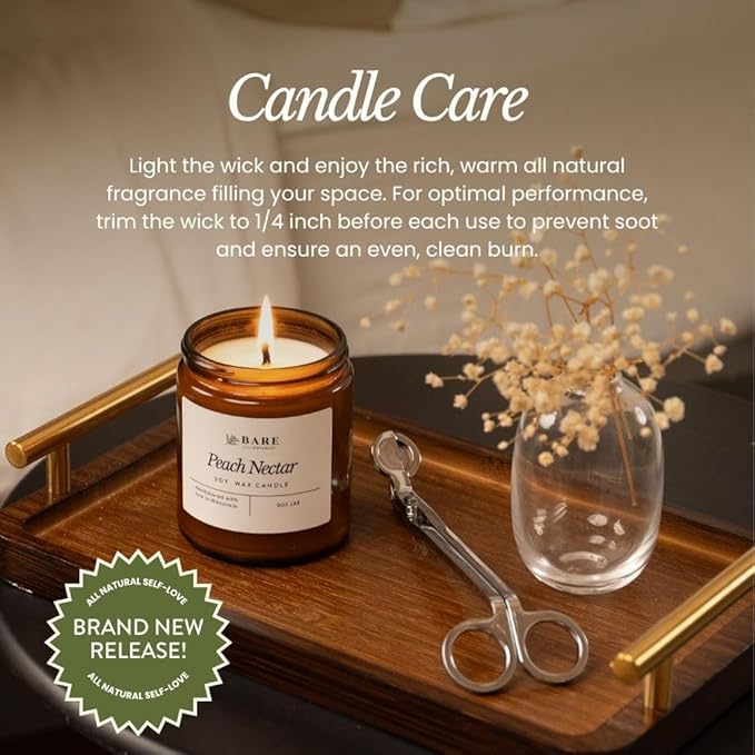 Bare Botanics Unscented 9oz Soy Candle - 100% Plant-Based Fragrance Oils - Premium, Non-Toxic Candle - Softly Scented Natural Soy Wax - Handpoured in WI - 40 Hrs Long Burning & Ready to Gift