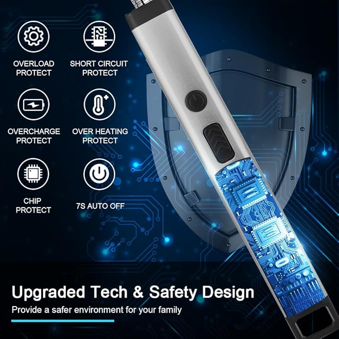 ARECTECH Candle Electric Lighter Rechargeable USB Arc Lighters for Candle Camping Fireworks Christmas Birthday Gifts with LED Light for Men Women Silver