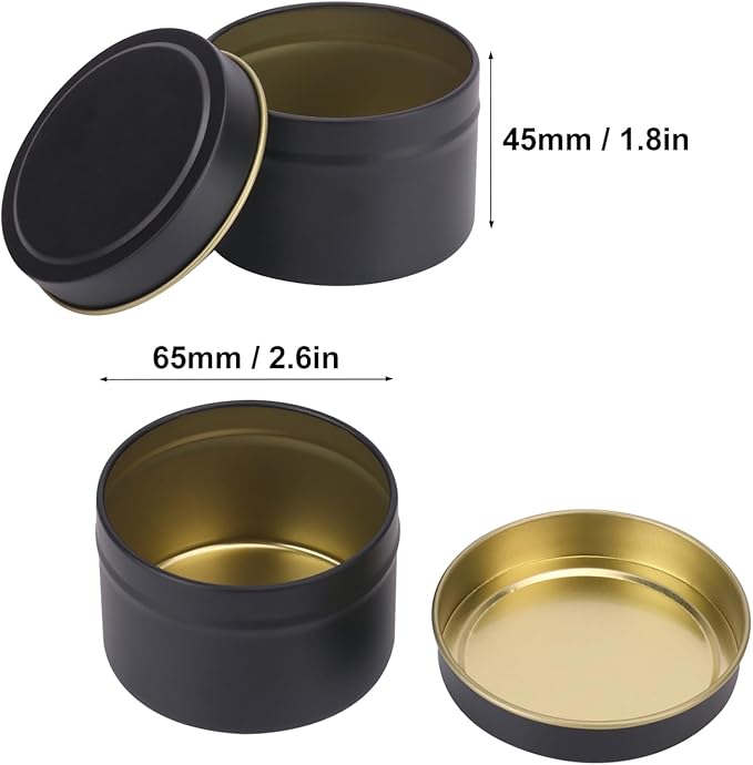 72 Pack 4 oz Black Metal Candle Tins with Lids, Round Bulk Metal Candle Jar, Matte Finish, Round 4 oz Candle Tins for DIY Candle Making and Storage