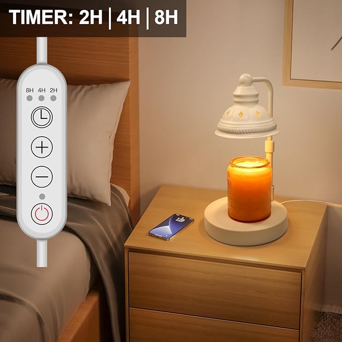 LIDORE Candle Warmer, Candle Warmer Lamp with Timer, Candle Lamp with USB Charger, Gift for Mothers Day Valentines Day Christmas New Year, Home Decor, Aromatherapy Warmer for Yoga, White