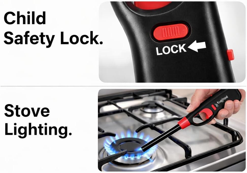 Long Reach BBQ Utility Lighters with Safety Lock, 12 Pack, Multipurpose for Grill, Candles, Stove, Fireplace, Assorted Colors