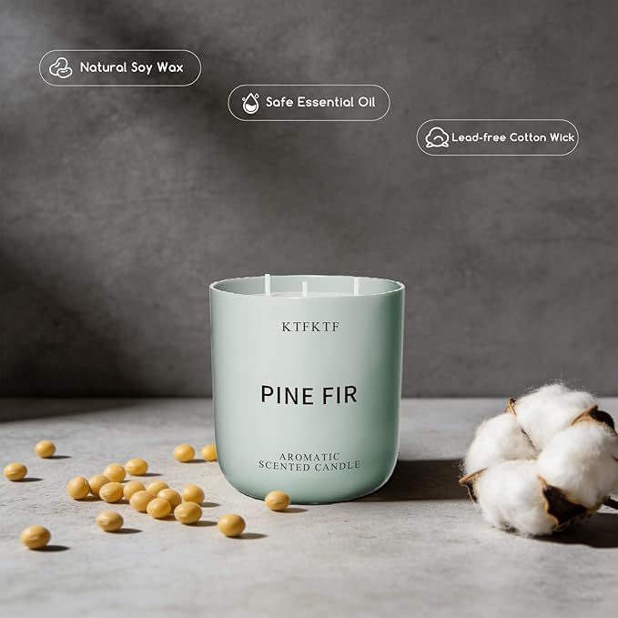 Pine Fir Scented Candle for Home, 14.1oz 80H Long Lasting Aromatherapy Candles for Relaxation & Freshness, Non-Toxic Essential Oil & Soy Wax | Crisp Woody Forest Fragrance