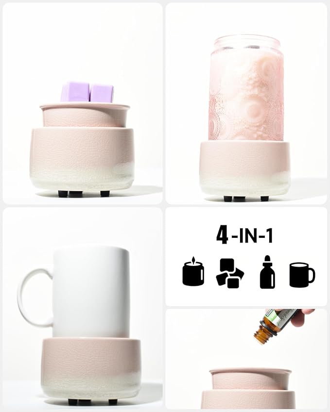 Ceramic Electric Wax Melt Warmer & Cube Oil Melter Cute Small Warmers Aromatherapy for Home Decorative Burner Melts Scented Candle Tart Scent Warm Fragrance (ice Pink)