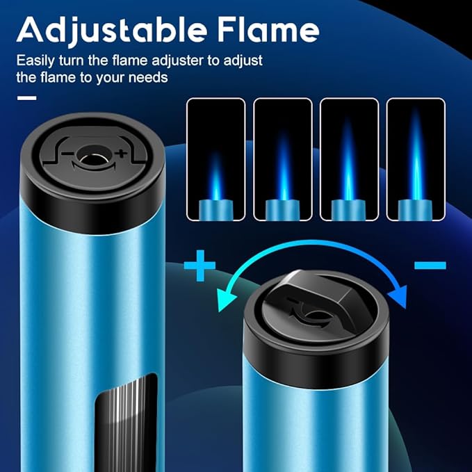 LcFun Torch Lighters 3 Pack Refillable Butane Lighter with Visible Fuel Window, Windproof Adjustable Jet Flame Long Lighters for Candle, Grill, BBQ, Camping, Fireworks (Butane NOT Included)