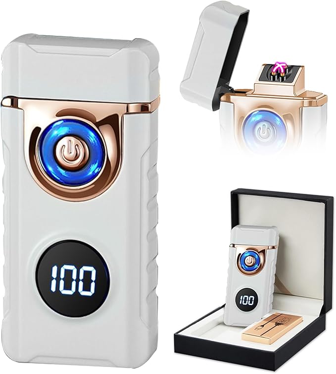 SKRFIRE Plasma Rechargeable Electric Lighter for Candle Arc Type C Electronic Torch Windproof Portable Metal Lighter with LED Power Display for Camping, Hiking, BBQ (Luminous White)