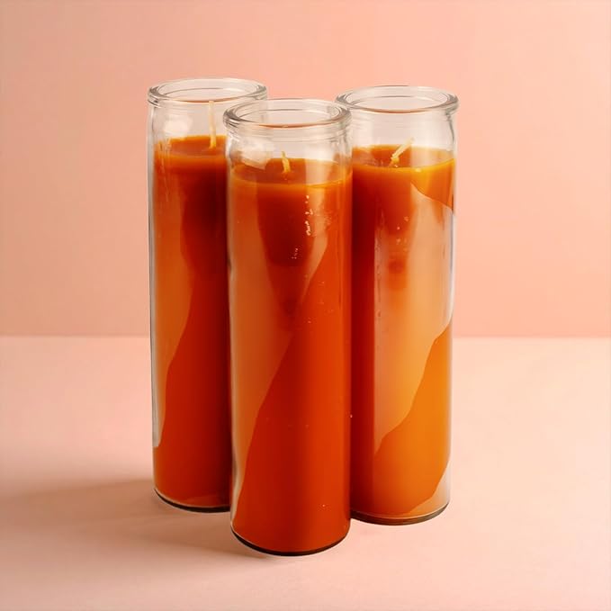 Orange 2x8 Unscented Devotional Candle, 90-Hour Tall Glass Pillar Candle, Long-Lasting Clean-Burning Candle for Home Décor and Special Occasions