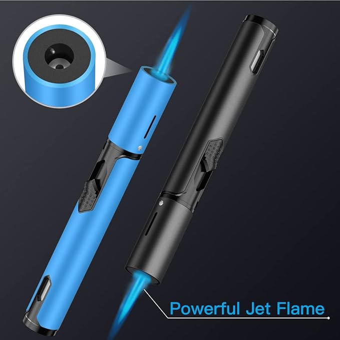 Torch Lighters 2 Pack Adjustable Jet Flame Butane Lighter, Refillable Gas Torch Lighter for Candles Grill BBQ Fireplaces Camping (Butane Not Included)