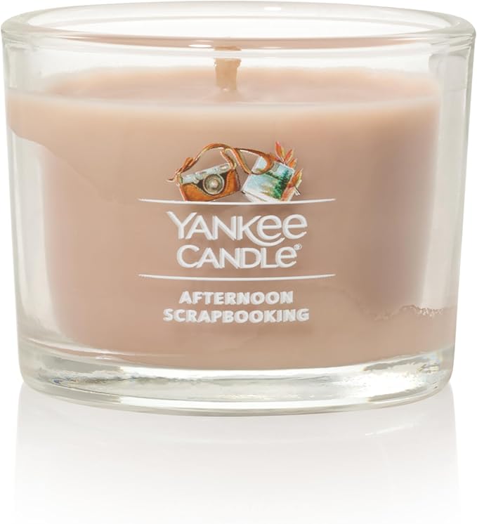 Yankee Candle Signature Votive Mini Candle Jar, Afternoon Scrapbooking, Natural Soy Wax Blend Candle with Natural Fiber Wick, 1.3 OZ Glass Jar (Pack of 4)
