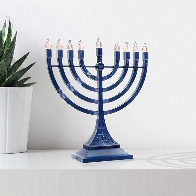 Zion Judaica 6 Pack Electric Hanukkah Menorah LED USB Powered Menorah Electronic Hanukkiah Battery Minorah Flamless Chanukah Candles (Blue, 6)