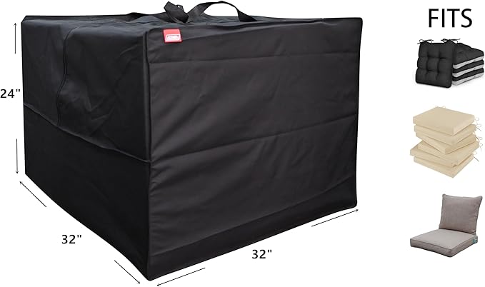 Outdoor Square Cushion/Cover Storage Bag, Protective Zippered Storage Bags with Handles, 32''L x 32''W x 24''H Black
