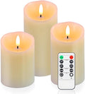 Flameless Candles Battery Operated with Remote Timer, 3D Flame Flickering, Last 500+ Hours Battery Candles, Ivory Real Wax LED Pillar Candle for Wedding Home Christmas Decorations, Set of 3