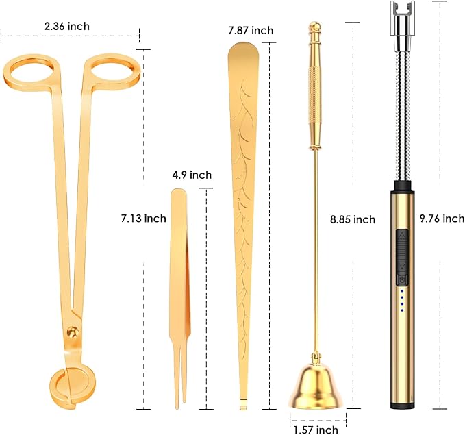 5 in 1 Candle Accessory Set,Candle Wick Trimmer Cutter,Candle Wick Dipper,Candle Wick Snuffer,Rechargeable Candle Lighter,Tweezers,Stainless Steel Candle Care Kit Home Gift for Aromatherapy