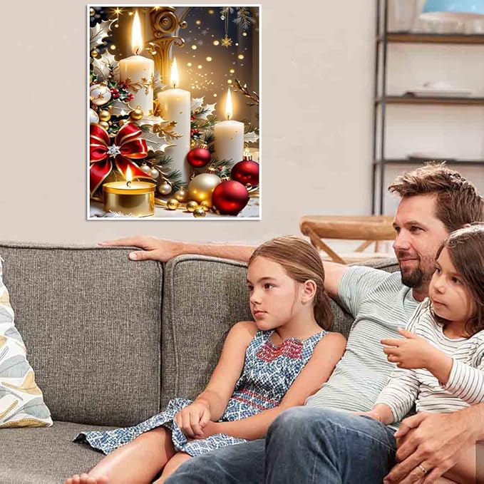 VIGEGU Christmas Candle Paint by Numbers Kit for Adults with Framed,Paint by Number DIY Acrylic Adult Paint by Number Kits for Wall Decor 10x12in