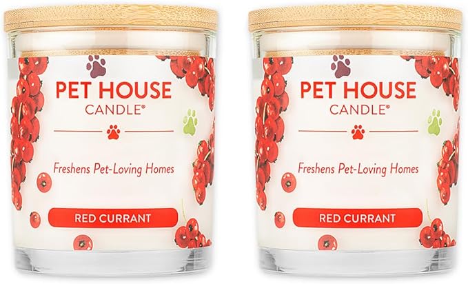 One Fur All Pet House Candle 2 Pack - Plant-Based/Soy - Clean Burning Scented, Long Lasting Pet Odor Candle for Home - Red Currant