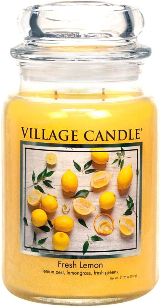 Village Candle Fresh Lemon Large Apothecary Jar, Scented Candle, Yellow, 21.25 oz. (Pack of 6)