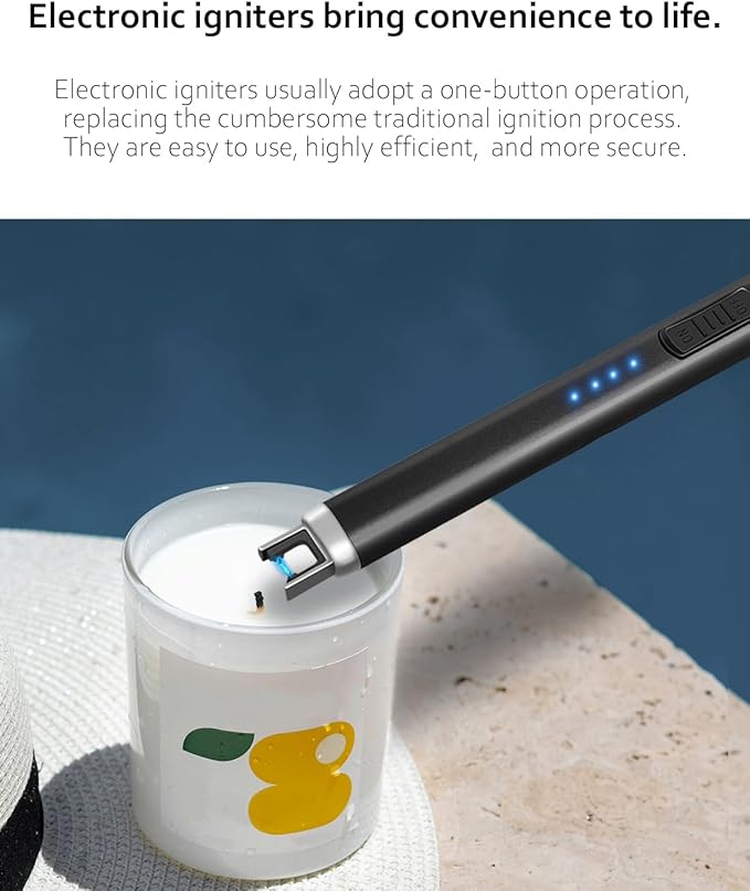 Electric Candle Lighters Arc Windproof Flameless USB Rechargeable Lighter for Cooking BBQs Fireworks 2 Packs Black