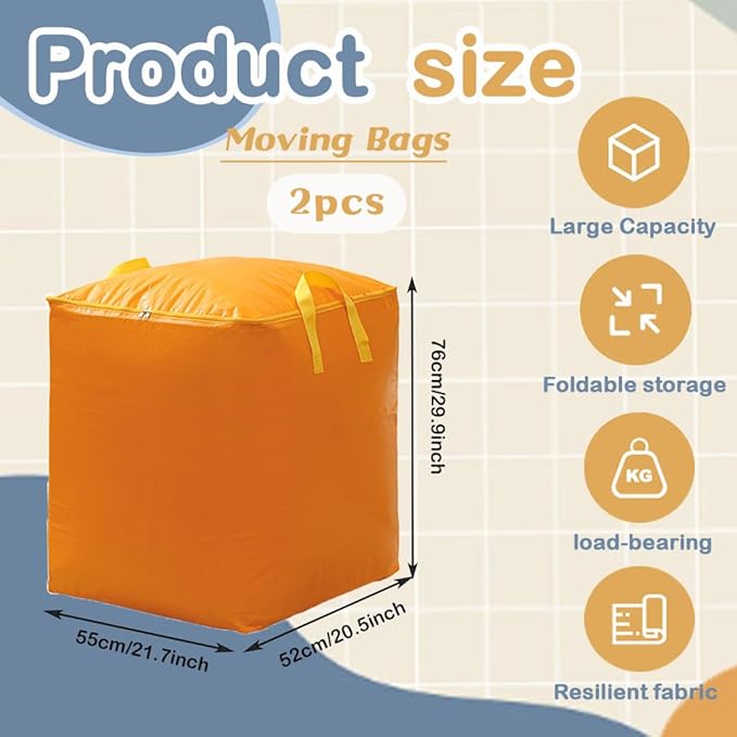 CINPIUK 2 Pack Extra Large Heavy Duty Moving Bags - Waterproof Storage Totes, Tear-Resistant Packing Bag for Moving, Storage, Seasonal Clothes, College Dorm, Traveling, 63 Gallon