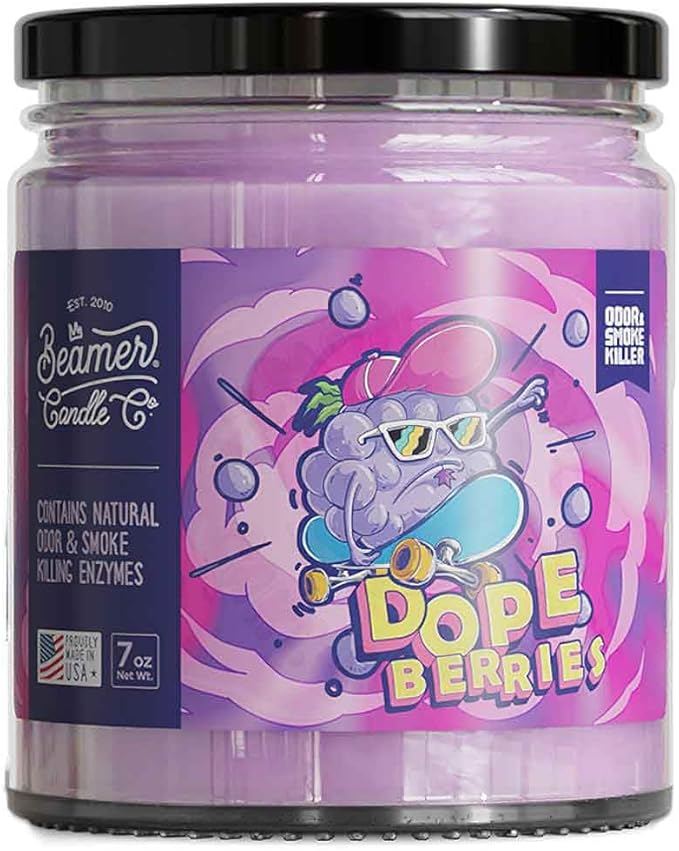Beamer Candle Co. - Dopeberries Candle – Sweet Mixed Berry Scent – Raspberries, Blueberries, Strawberries - Odor Eliminating - High Fragrance - Medium 7oz Glass Jar - 55 Hour Burn Time