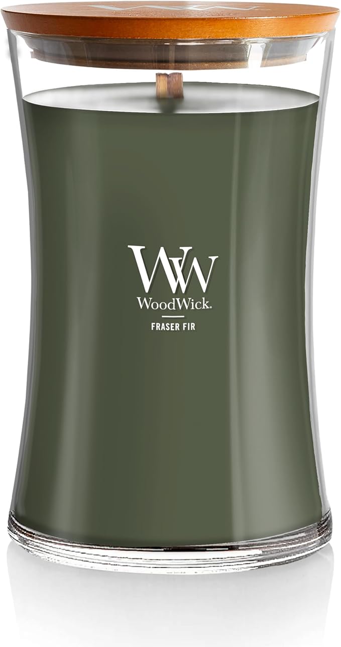 WoodWick Large Hourglass Candle Fraser Fir - Premium Soy Blend Wax Pluswick Innovation Wood Wick Made in USA