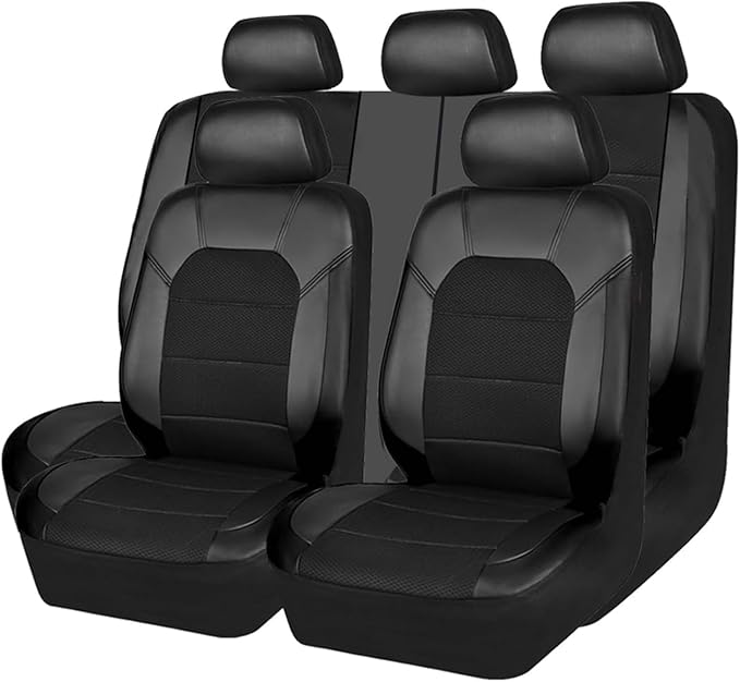 5 Seats Car Seat Covers Full Set for Volkswagen Taos S/SE/SEL/R-Line, Water & Wear Resistant Leather Automotive Seat Cover, Breathable Car Interior Protectors Cushion,A Black