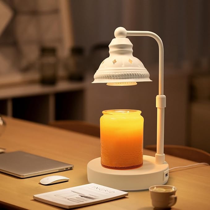 LIDORE Candle Warmer, Candle Warmer Lamp with Timer, Candle Lamp with USB Charger, Gift for Mothers Day Valentines Day Christmas New Year, Home Decor, Aromatherapy Warmer for Yoga, White