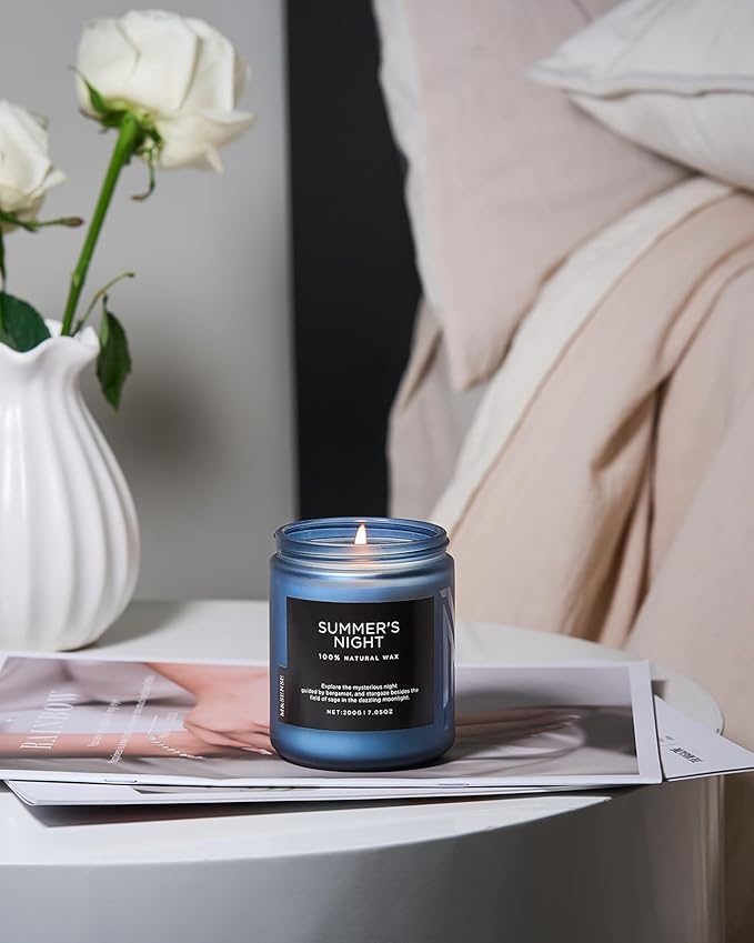 M&SENSE Summer's Night Scented Candles for Home, 7.05oz Natural Soy Wax, 50 Hours Slow Burning, Organic Non Toxic Clean Burn, Aromatherapy Candle for Spa Meditation, Romantic Smelling for Men Women