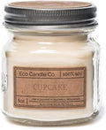 Eco Candle Co. Mason Jar Candle, Cupcake, 8 oz. - Scents of Yellow Cake & Icing - 100% Soy Wax, No Lead, Kraft Label & Antiqued Pewter Lid, Hand Poured, Made from Midwest Grown Soybeans