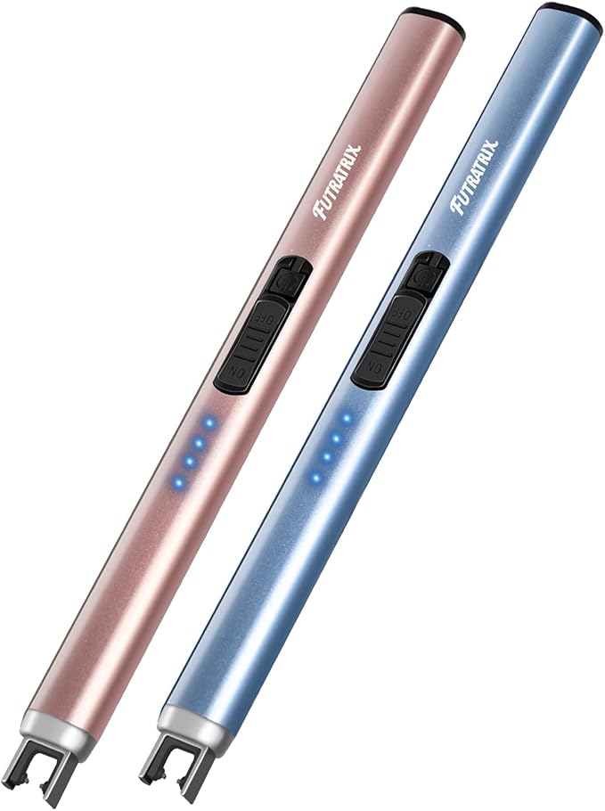 Electric Candle Lighters Arc Windproof Flameless USB Rechargeable Lighter for Cooking BBQs Fireworks 2 Packs Blue&Rose Gold