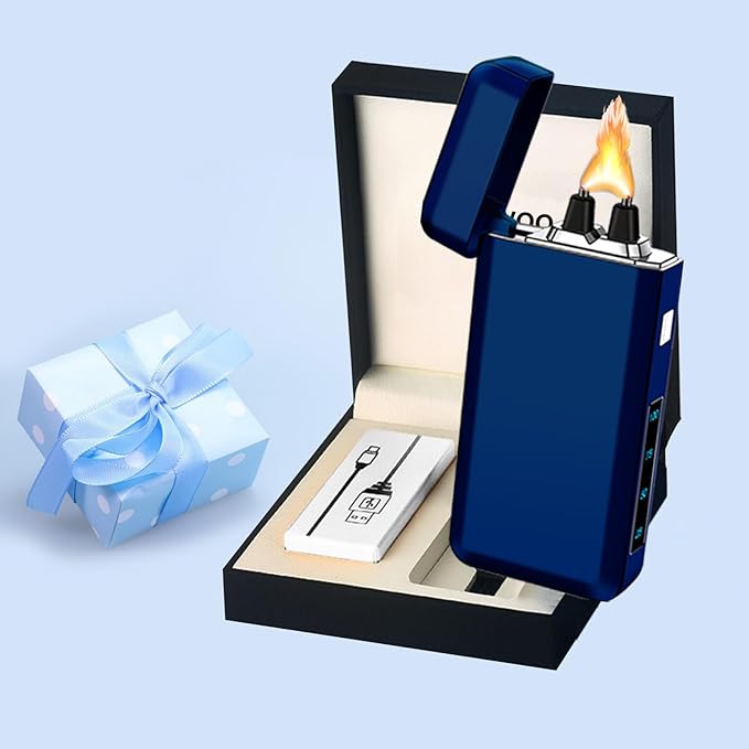 YOZWOO Electric Lighter Rechargeable Type-C Electronic Lighters Plasma Arc Lighter Windproof Lighters Big Flame Lightre with Smart Switch Fine Gift Box as The Best Gift for Friends (Ice Blue)