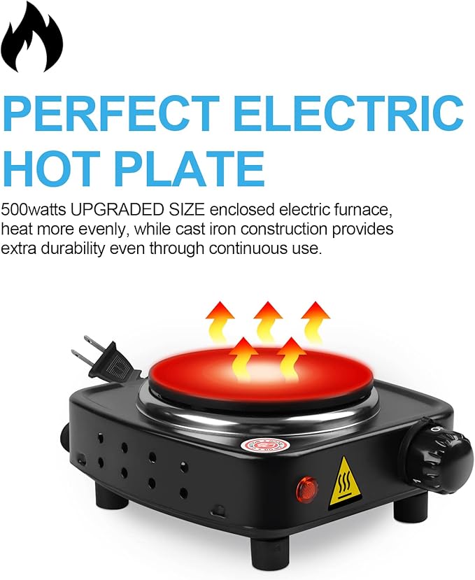 DINGPAI Hot Plate for Candle Making, Black Color Electric Hot Plate for Melting Wax, Chocolate, Candy and More