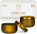 Hearts and Crafts 24-Pack of Round Metal Candle Jars with Lids - 8oz Candle Making Supplies for DIY Crafts, Storage, and Organizing - Empty Tin Containers for Gifts or Small Essentials - Gold