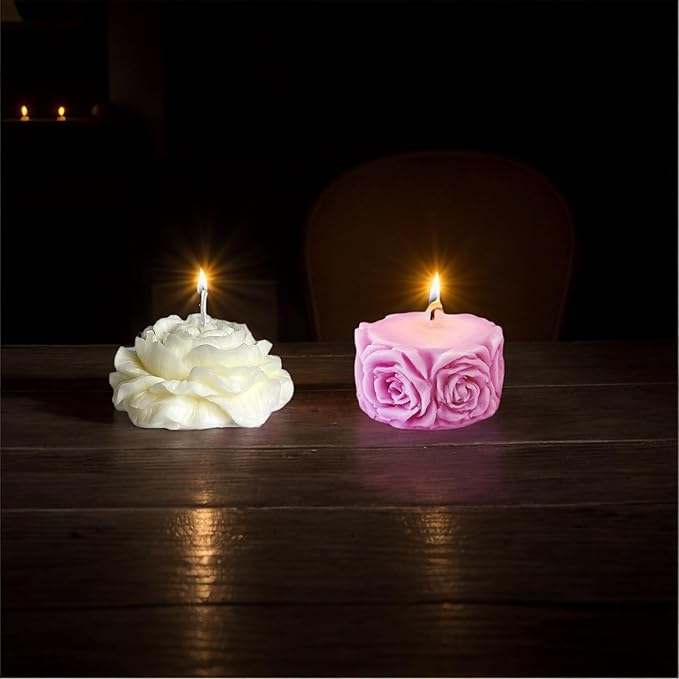 3D Flower Silicone Candle Molds Set 1 Piece for Candle Making, Soap, Resin, Chocolate, Candy, Cake Dessert, Concrete Art Crafts - DIY Mold Kit (Flowers)