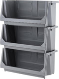 IRIS USA Open Front Storage Bins, Jumbo, Heavy Duty Garage Storage, Stackable Storage Bins, Tools Hardware Hose Household Product Sporting Goods, Interlocked Secure Stacking, 3 Pack, Dark Gray