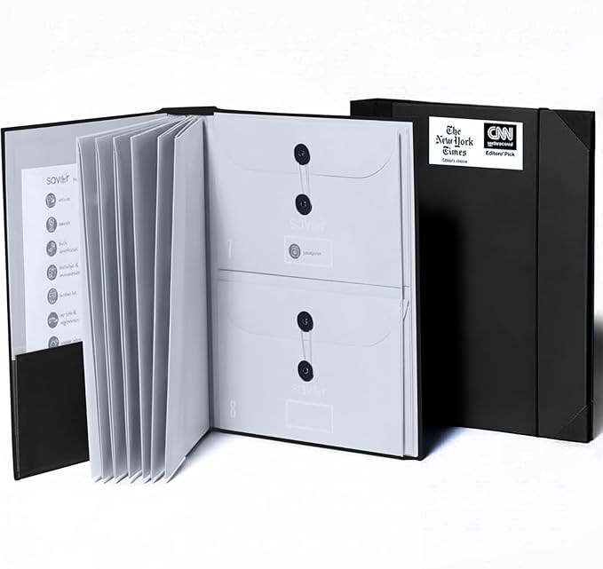 The Folio® Important Document Organizer by Savor | Binder with Guided Labels, Acid-Free File Folder Organizer with 10 Pockets, Document Holder for Home Records, Legal and Medical Papers (Black)