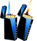 Torch Lighter, Butane Torch Soft Flame Plasma Dual Arc 3-in-1 Lighter, USB Rechargeable Electric Lighters with Flashlight, Windproof Refillable Lighters (Without Fuel) (Blue Ice)