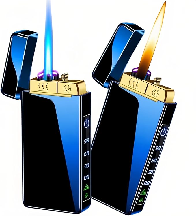 Torch Lighter, Butane Torch Soft Flame Plasma Dual Arc 3-in-1 Lighter, USB Rechargeable Electric Lighters with Flashlight, Windproof Refillable Lighters (Without Fuel) (Blue Ice)