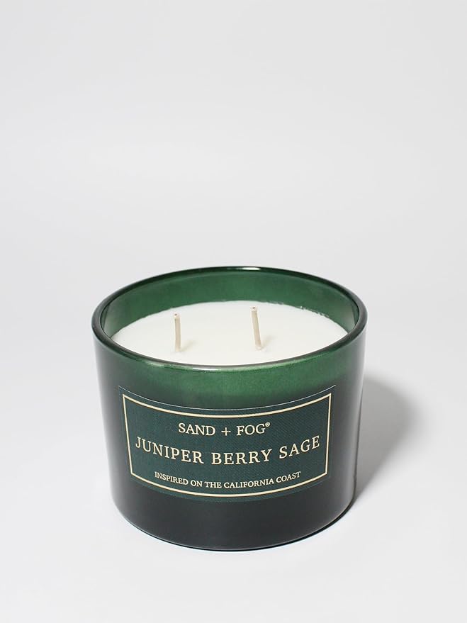 Sand + Fog Scented Candle - Juniper Berry Sage – Additional Scents and Sizes – 100% Cotton Lead-Free Wick - Luxury Air Freshening Jar Candles - Perfect Home Decor – 12oz
