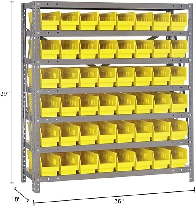 Quantum Storage Systems 1839-103YL Steel Shelving Unit with 4" Shelf Bins, 18" D x 36" W x 39" H, Yellow
