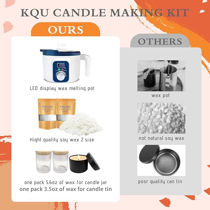 Complete Candle Making Kit with Wax Melting Pot Temperature Controlled, Wax Making Kit for Candles with Digital Warmer, Products to Make Scented Candles at Home