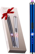 Candle Lighter Rechargeable Dual Arc Plasma Lighter for Kitchen, Windproof Long Lighter with LED Power Display, USB Lighters for Candle, BBQs, Fireworks, Camping (Blue)