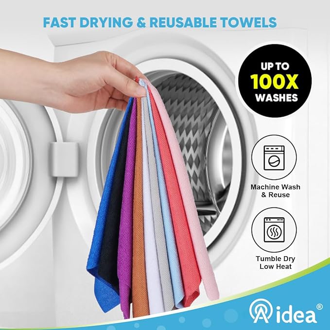 AIDEA Microfiber Cleaning Cloth Roll, 50PK, Blue Shop Towels Reusable Tear Away Paper Towels, Washable Shop Rags, Microfiber Towels for Cars, Lint Free Rags for House, Mechanic, Workshops, 11.5"×11.5"