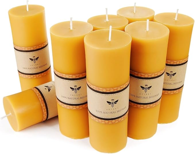 2 x 6 inch Natural Beeswax Pillar Candles Set of 8, Smokeless Dripless Pure Beeswax Candle with Natural Scent for Room Decoration Prayer Party, Long Lasting Burn Time, Brown Raw