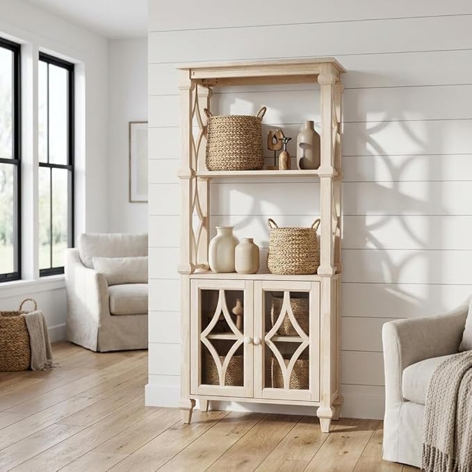 Furnifact Unfinished Bookcase, Parawood Construction, Sturdy Shelving, Durable Finish, Home Office or Living Room, Compact Storage