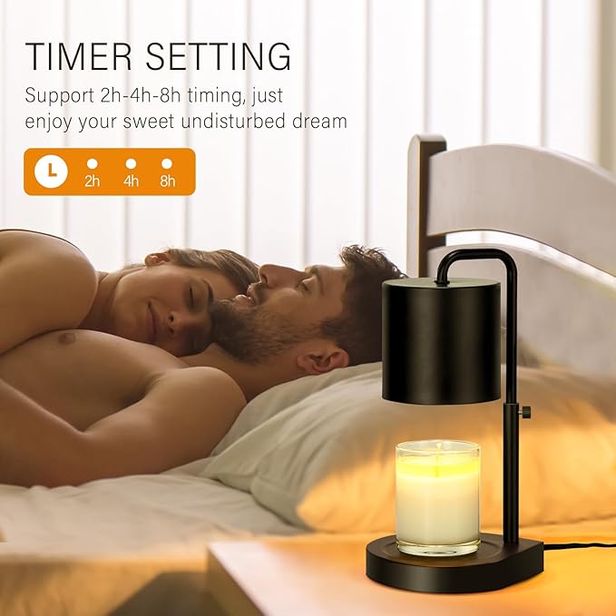 zukakii Candle Warmer Lamp Adjustable Height Dimmable with Timer Large Jar Candles Compatible - No Flame Scented Wax Warmer with 2 Bulbs - Mothers Day Gift - Black