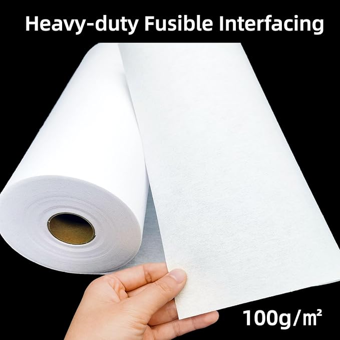 ANXINZENITH Heavy Weight Fusible Interfacing for Sewing-11.8" x 30.6 Yards,White Iron-On Non-Woven Fabric Stiffener,Suitable for Quilting,Crafts,Clothing,and Home Decor Sewing Materials（100g/㎡）