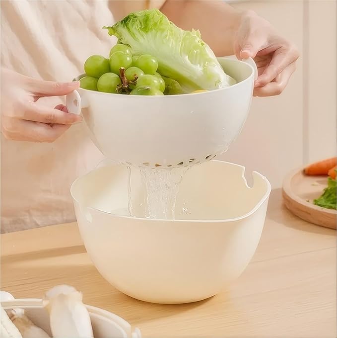 2-1 Colander for Kitchen-washing bowl for food-fruit -fruit and vegetable washing bowl(Cream White)
